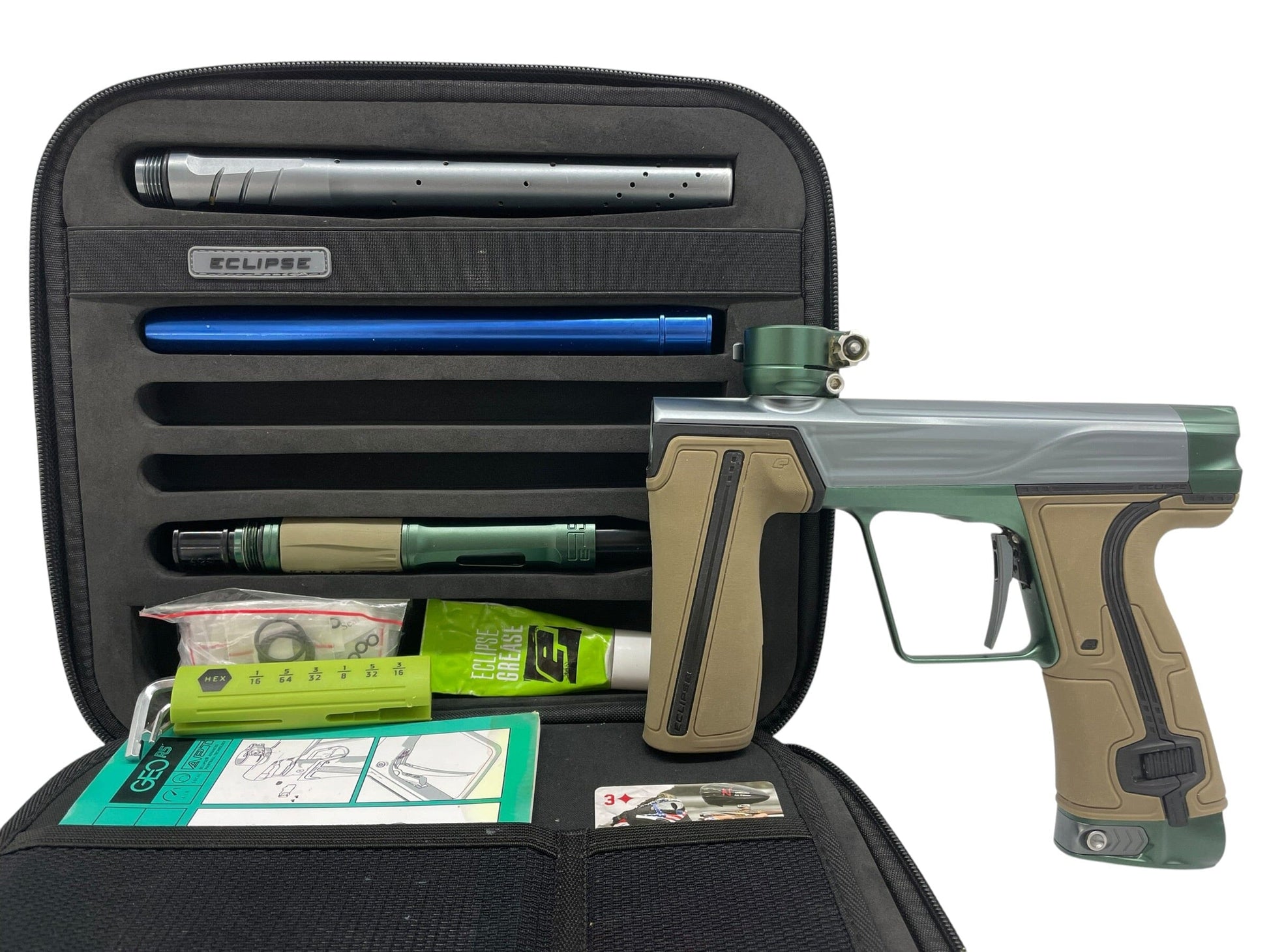 Used Planet Eclipse Geo R5 Grey/British Racing Green Paintball Gun Paintball Gun from CPXBrosPaintball Buy/Sell/Trade Paintball Markers, New Paintball Guns, Paintball Hoppers, Paintball Masks, and Hormesis Headbands