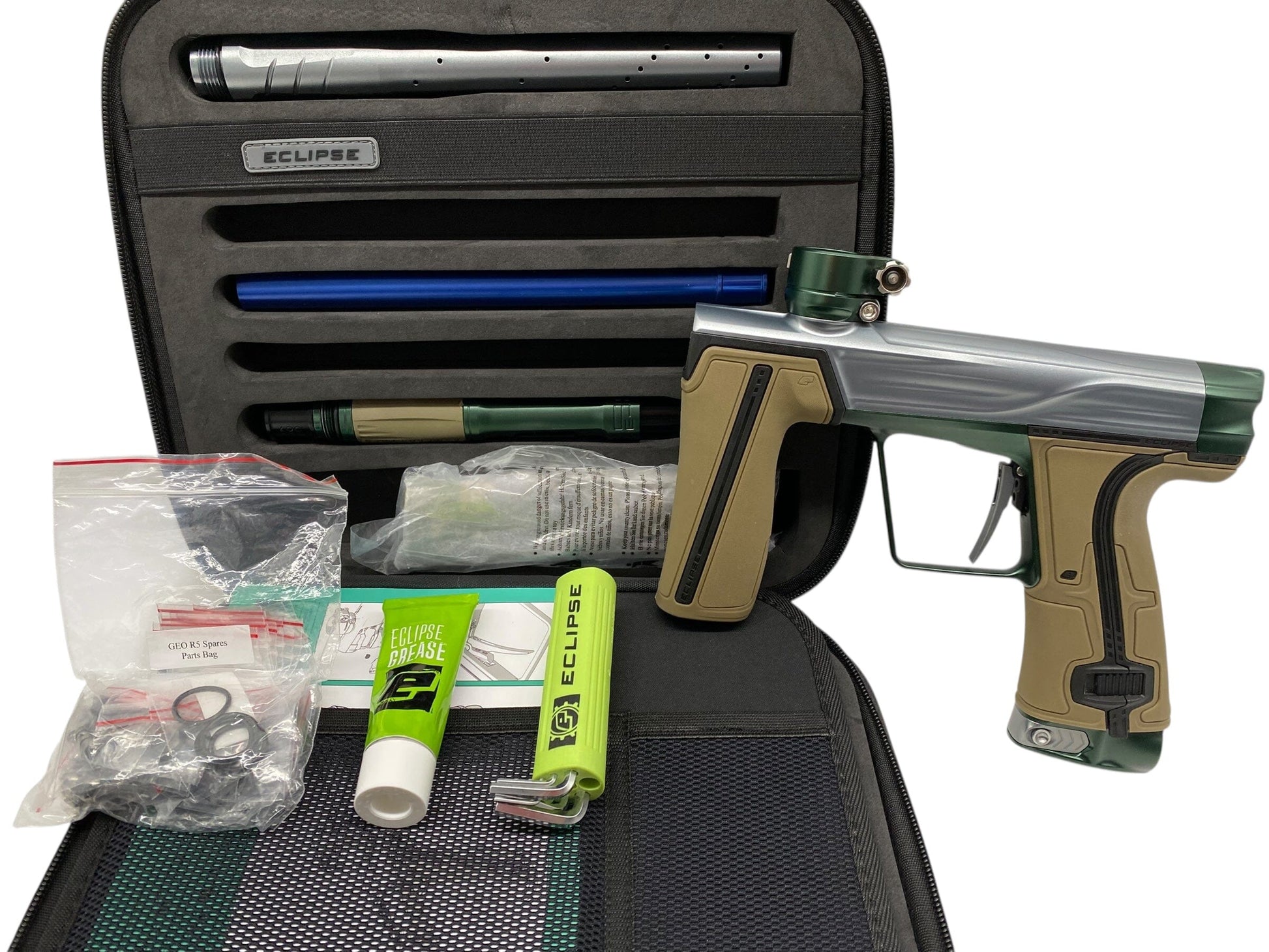Used Planet Eclipse Geo R5 Paintball Gun Grey/Green Paintball Gun from CPXBrosPaintball Buy/Sell/Trade Paintball Markers, New Paintball Guns, Paintball Hoppers, Paintball Masks, and Hormesis Headbands