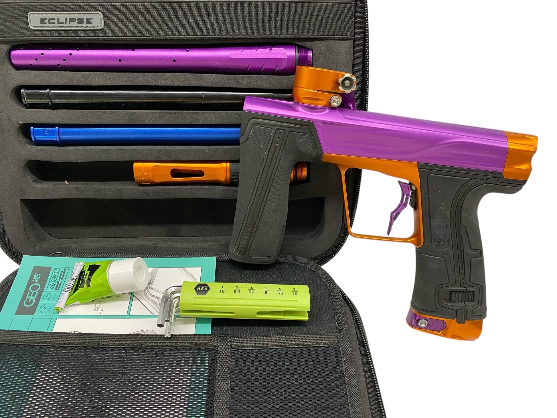 Used Planet Eclipse Geo R5 Paintball Gun Purple/Orange Paintball Gun from CPXBrosPaintball Buy/Sell/Trade Paintball Markers, New Paintball Guns, Paintball Hoppers, Paintball Masks, and Hormesis Headbands