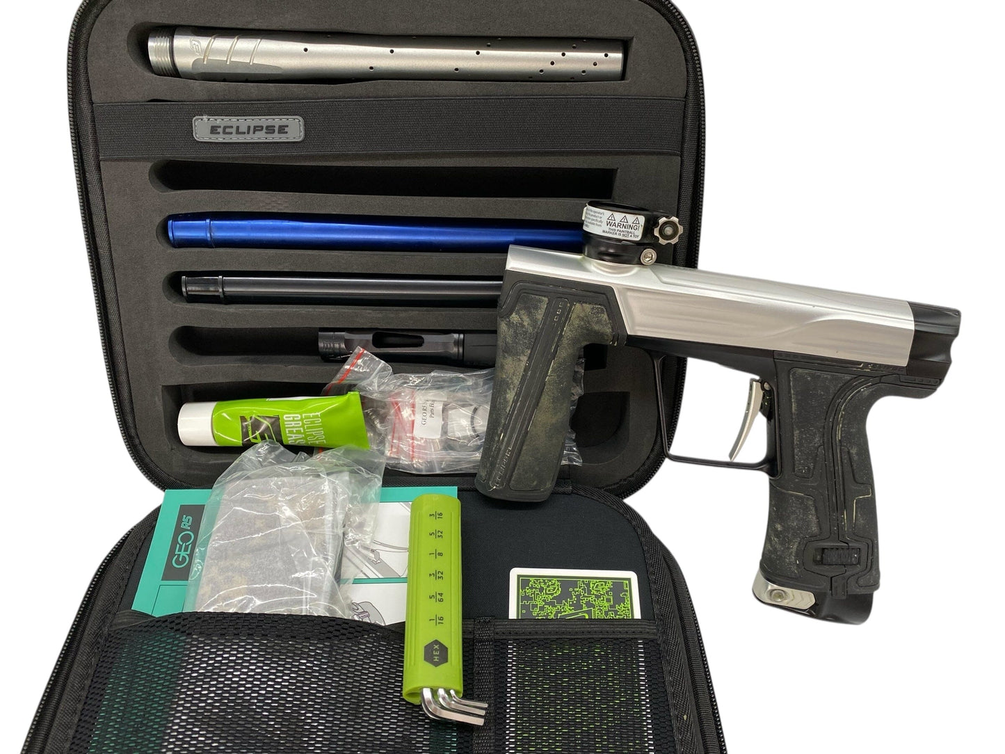 Used Planet Eclipse Geo R5 Paintball Gun Silver/Black Paintball Gun from CPXBrosPaintball Buy/Sell/Trade Paintball Markers, New Paintball Guns, Paintball Hoppers, Paintball Masks, and Hormesis Headbands