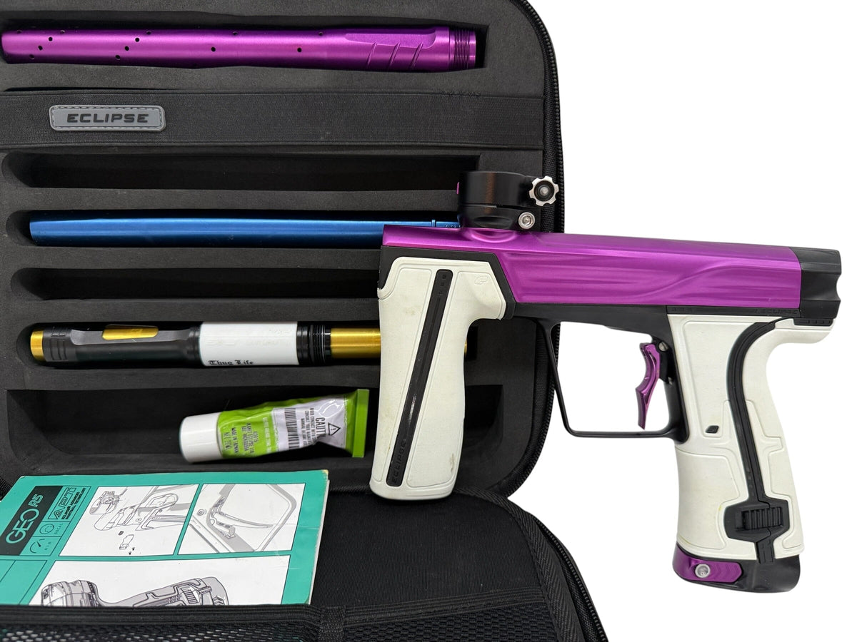 Used Planet Eclipse Geo R5 Purple/Black Paintball Gun Paintball Gun from CPXBrosPaintball Buy/Sell/Trade Paintball Markers, New Paintball Guns, Paintball Hoppers, Paintball Masks, and Hormesis Headbands