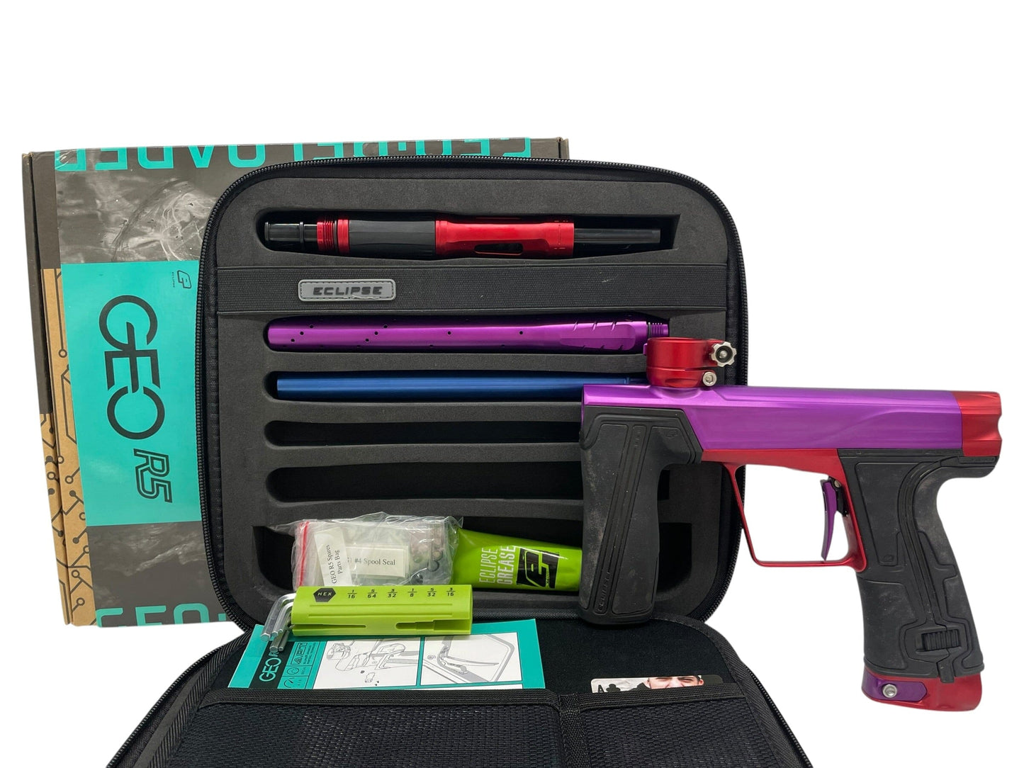 Used Planet Eclipse Geo R5 Purple/Red Paintball Gun Paintball Gun from CPXBrosPaintball Buy/Sell/Trade Paintball Markers, New Paintball Guns, Paintball Hoppers, Paintball Masks, and Hormesis Headbands