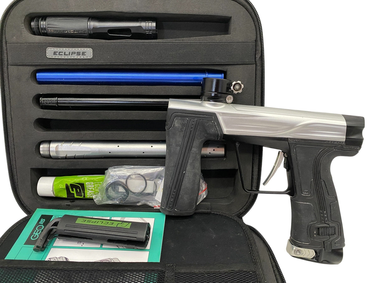 Used Planet Eclipse Geo R5 Silver/Black Paintball Gun Paintball Gun from CPXBrosPaintball Buy/Sell/Trade Paintball Markers, New Paintball Guns, Paintball Hoppers, Paintball Masks, and Hormesis Headbands