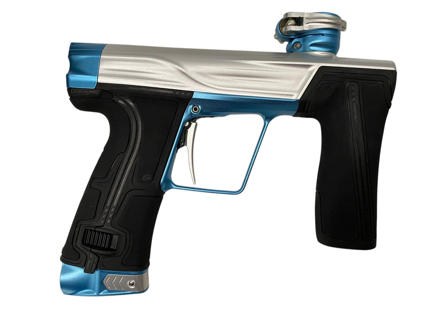 Used Planet Eclipse Geo R5 Silver/Electric Blue Paintball Gun Paintball Gun from CPXBrosPaintball Buy/Sell/Trade Paintball Markers, New Paintball Guns, Paintball Hoppers, Paintball Masks, and Hormesis Headbands
