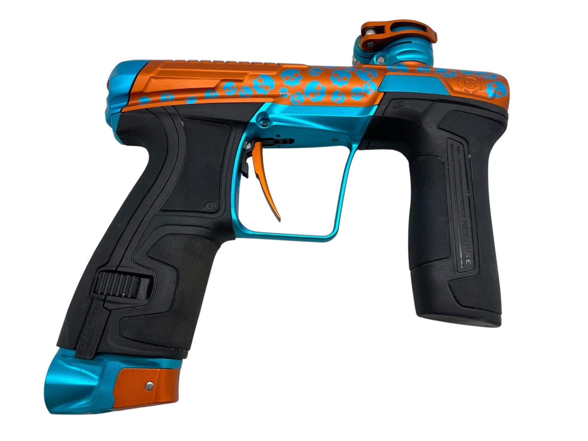 Used Planet Eclipse Infamous CS2 Orange & Teal Skull Ano Paintball Gun Paintball Gun from CPXBrosPaintball Buy/Sell/Trade Paintball Markers, New Paintball Guns, Paintball Hoppers, Paintball Masks, and Hormesis Headbands