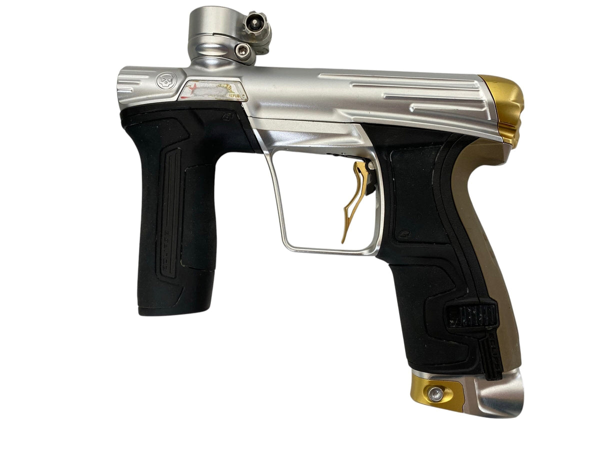 Used Planet Eclipse Infamous CS2 Silver/Gold Paintball Gun Paintball Gun from CPXBrosPaintball Buy/Sell/Trade Paintball Markers, New Paintball Guns, Paintball Hoppers, Paintball Masks, and Hormesis Headbands