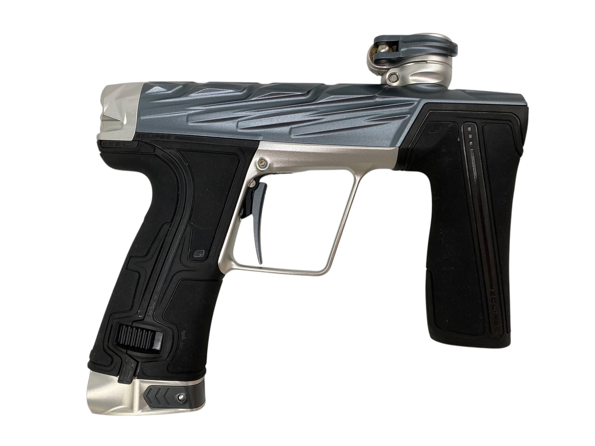 Used Planet Eclipse Infamous Geo R5 Grey/Silver Paintball Gun Paintball Gun from CPXBrosPaintball Buy/Sell/Trade Paintball Markers, New Paintball Guns, Paintball Hoppers, Paintball Masks, and Hormesis Headbands