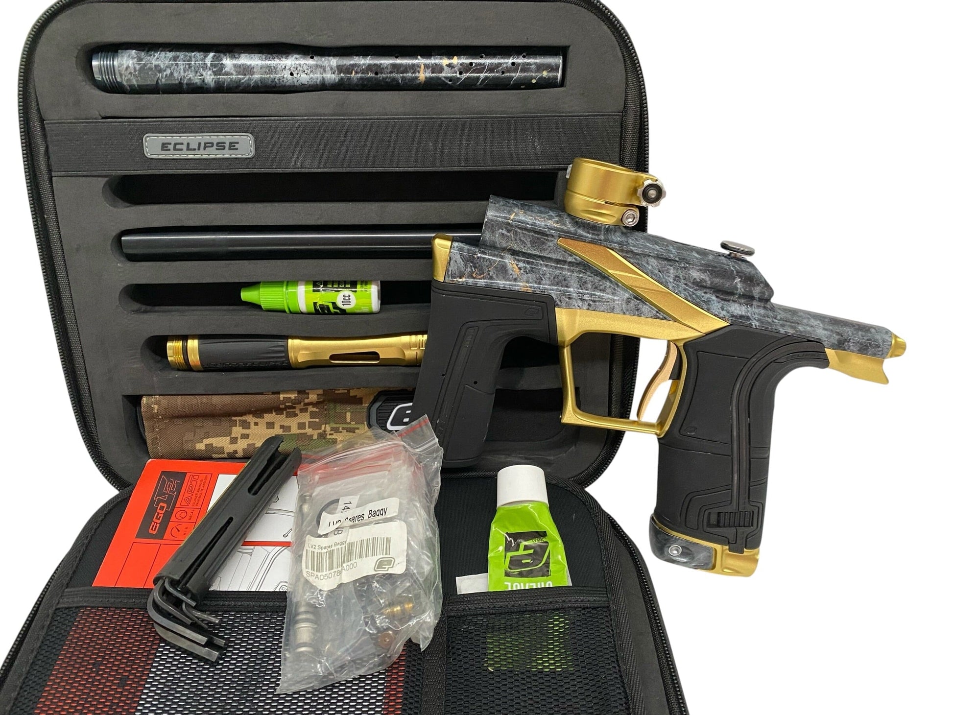 Used Planet Eclipse LV2 Black Marble/Gold Paintball Gun Paintball Gun from CPXBrosPaintball Buy/Sell/Trade Paintball Markers, New Paintball Guns, Paintball Hoppers, Paintball Masks, and Hormesis Headbands