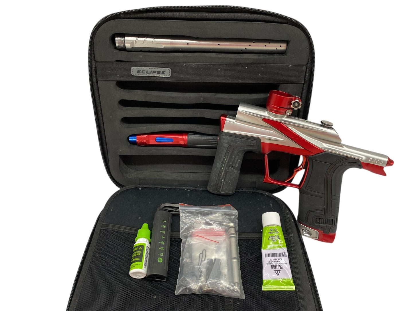 Used Planet Eclipse Lv2 Paintball Gun Silver/Red Paintball Gun from CPXBrosPaintball Buy/Sell/Trade Paintball Markers, New Paintball Guns, Paintball Hoppers, Paintball Masks, and Hormesis Headbands