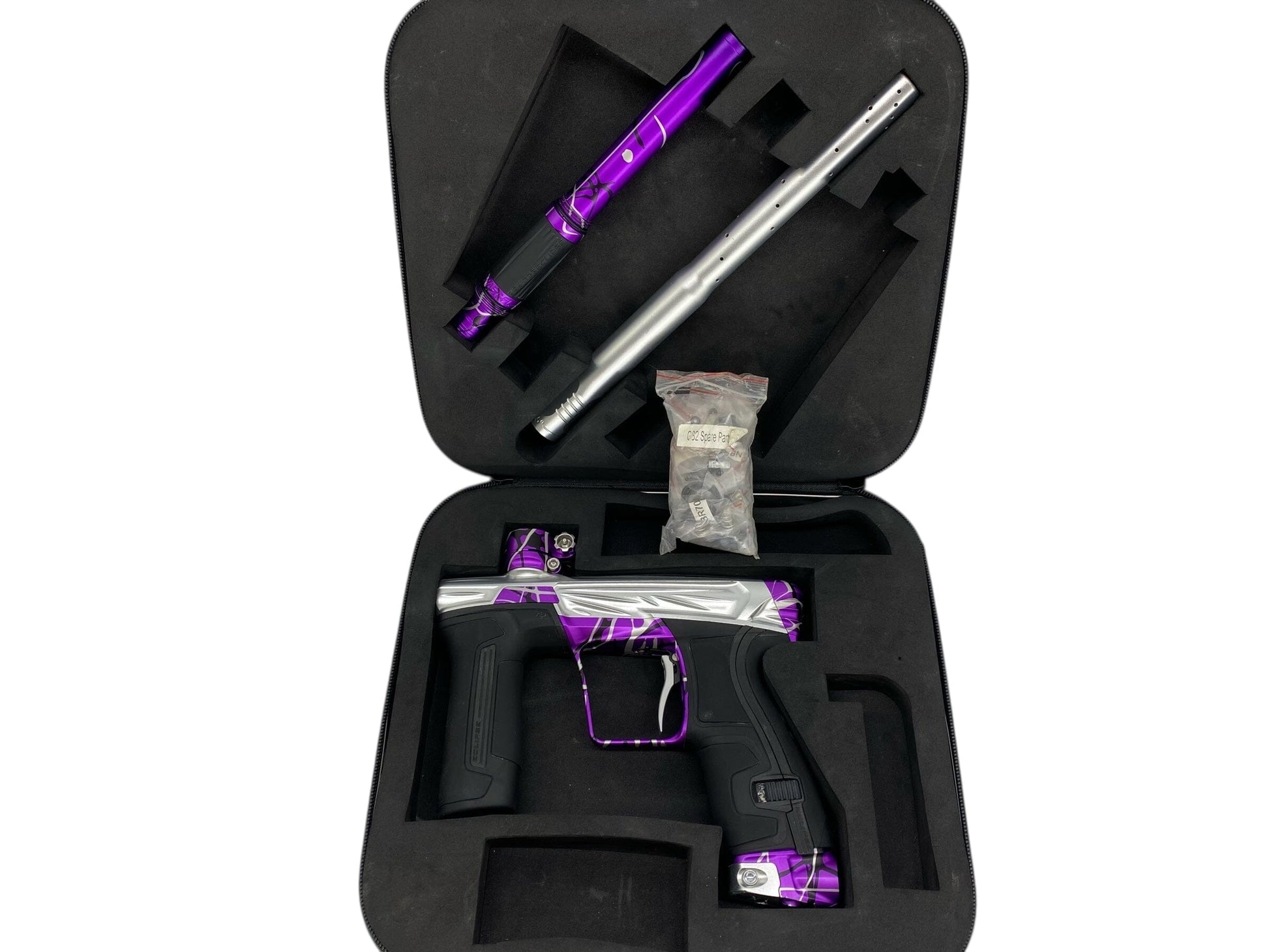 Used Planet Eclipse Project G Cs2 Paintball Gun Silver Purple Splash Paintball Gun from CPXBrosPaintball Buy/Sell/Trade Paintball Markers, New Paintball Guns, Paintball Hoppers, Paintball Masks, and Hormesis Headbands
