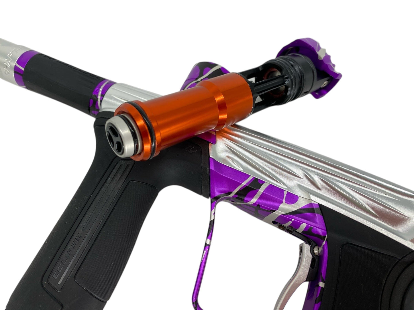 Used Planet Eclipse Project G Cs2 Paintball Gun Silver Purple Splash Paintball Gun from CPXBrosPaintball Buy/Sell/Trade Paintball Markers, New Paintball Guns, Paintball Hoppers, Paintball Masks, and Hormesis Headbands