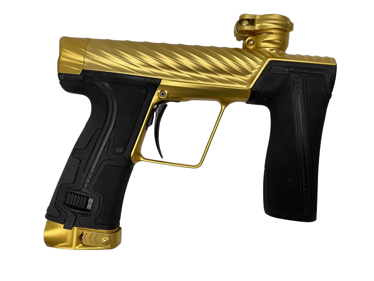 Used Planet Eclipse TWISTER Geo R5 007 (Gold/Gold) Paintball Gun with Twister Bolt Paintball Gun from CPXBrosPaintball Buy/Sell/Trade Paintball Markers, New Paintball Guns, Paintball Hoppers, Paintball Masks, and Hormesis Headbands