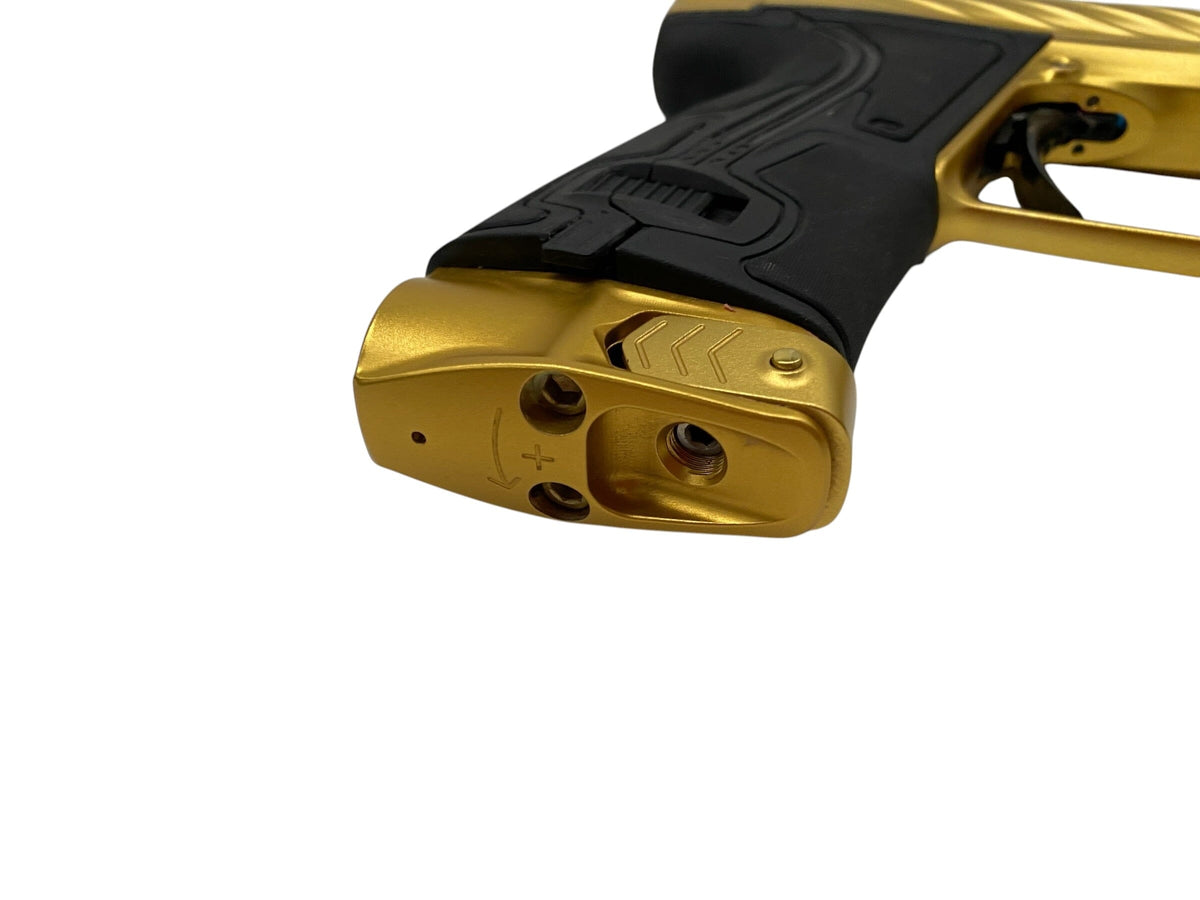 Used Planet Eclipse TWISTER Geo R5 007 (Gold/Gold) Paintball Gun with Twister Bolt Paintball Gun from CPXBrosPaintball Buy/Sell/Trade Paintball Markers, New Paintball Guns, Paintball Hoppers, Paintball Masks, and Hormesis Headbands