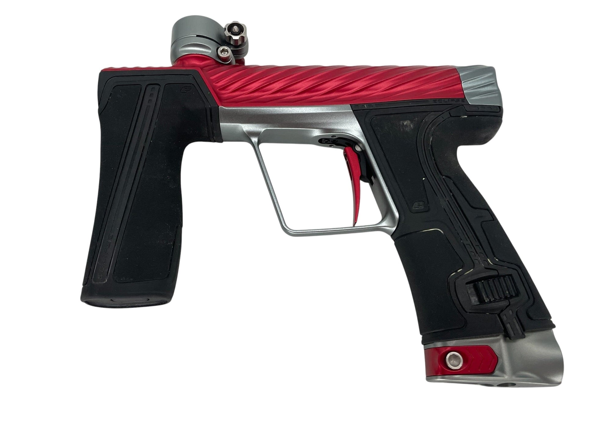 Used Planet Eclipse TWISTER Geo R5 Red/Pewter Paintball Gun Paintball Gun from CPXBrosPaintball Buy/Sell/Trade Paintball Markers, New Paintball Guns, Paintball Hoppers, Paintball Masks, and Hormesis Headbands
