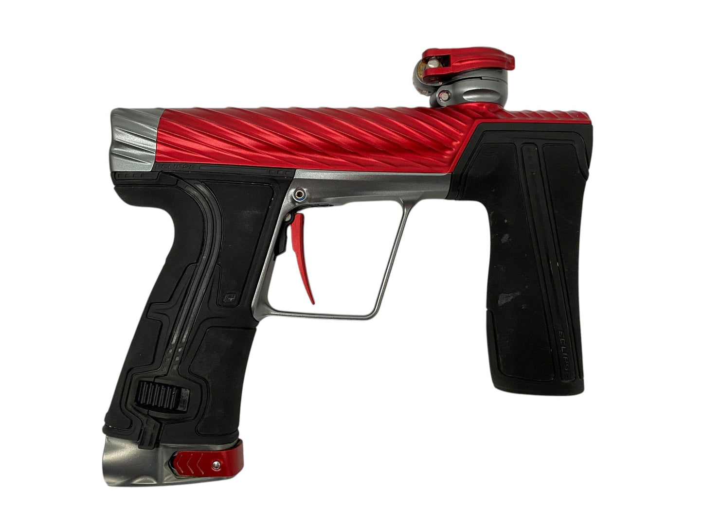 Used Planet Eclipse TWISTER Geo R5 Red/Pewter Paintball Gun Paintball Gun from CPXBrosPaintball Buy/Sell/Trade Paintball Markers, New Paintball Guns, Paintball Hoppers, Paintball Masks, and Hormesis Headbands