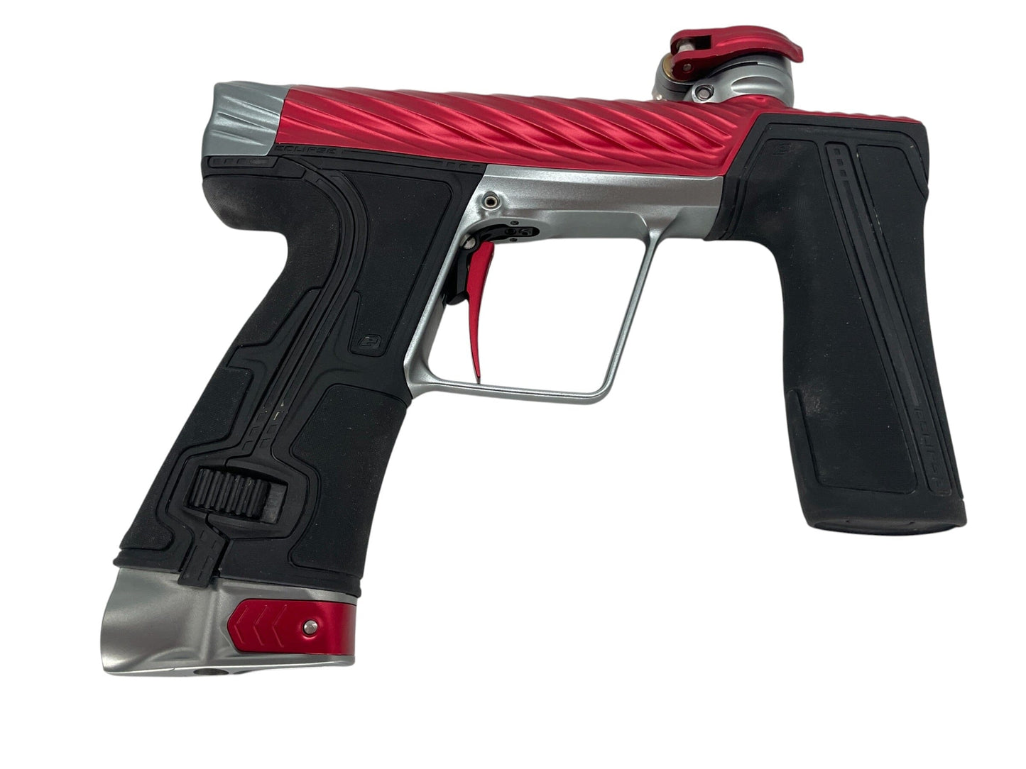 Used Planet Eclipse TWISTER Geo R5 Red/Pewter Paintball Gun Paintball Gun from CPXBrosPaintball Buy/Sell/Trade Paintball Markers, New Paintball Guns, Paintball Hoppers, Paintball Masks, and Hormesis Headbands