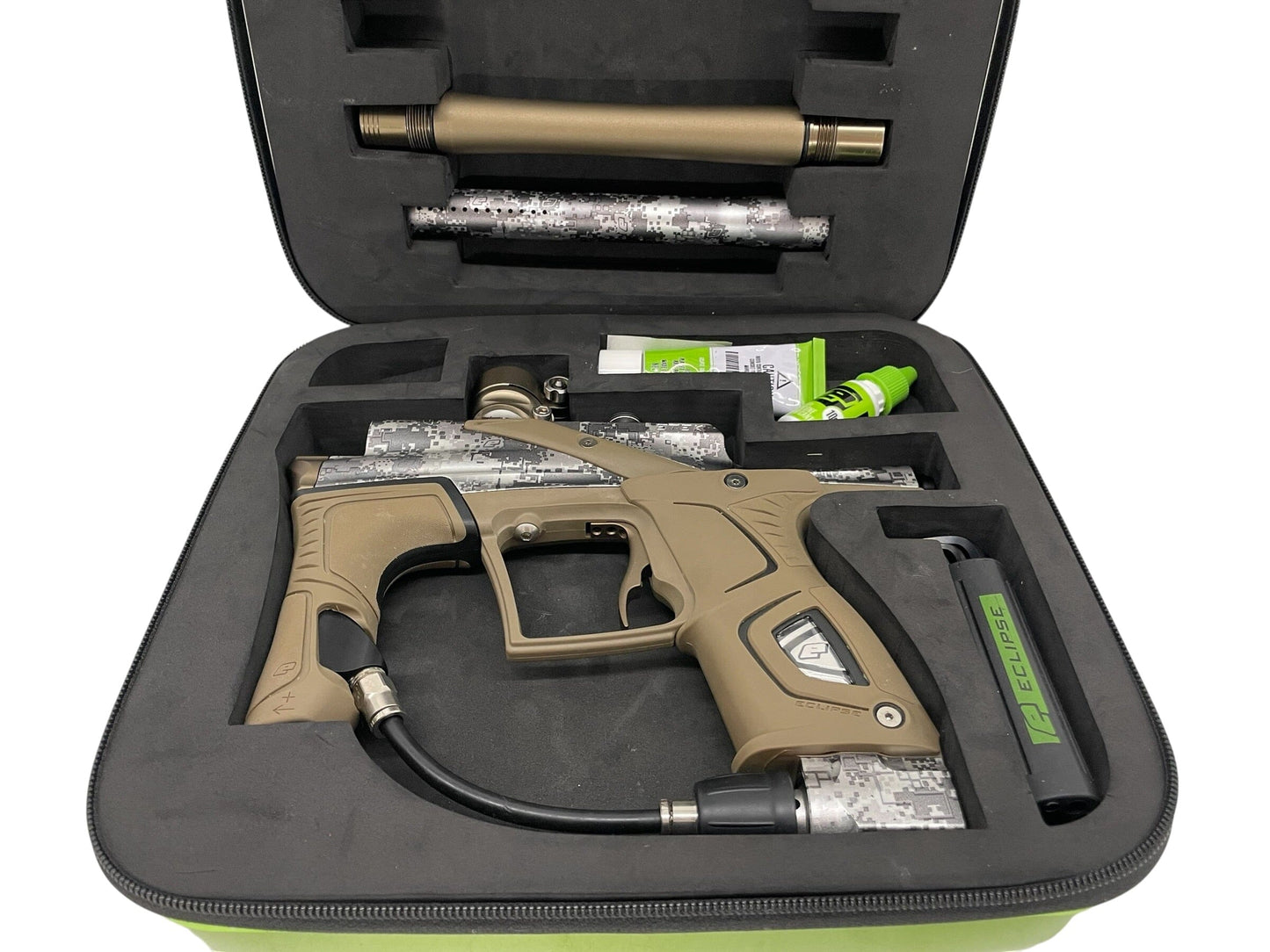 Used PLANET ECLISE ETEK 5 W/OLED HDE URBAN/TAN PAINTBALL GUN Paintball Gun from CPXBrosPaintball Buy/Sell/Trade Paintball Markers, New Paintball Guns, Paintball Hoppers, Paintball Masks, and Hormesis Headbands