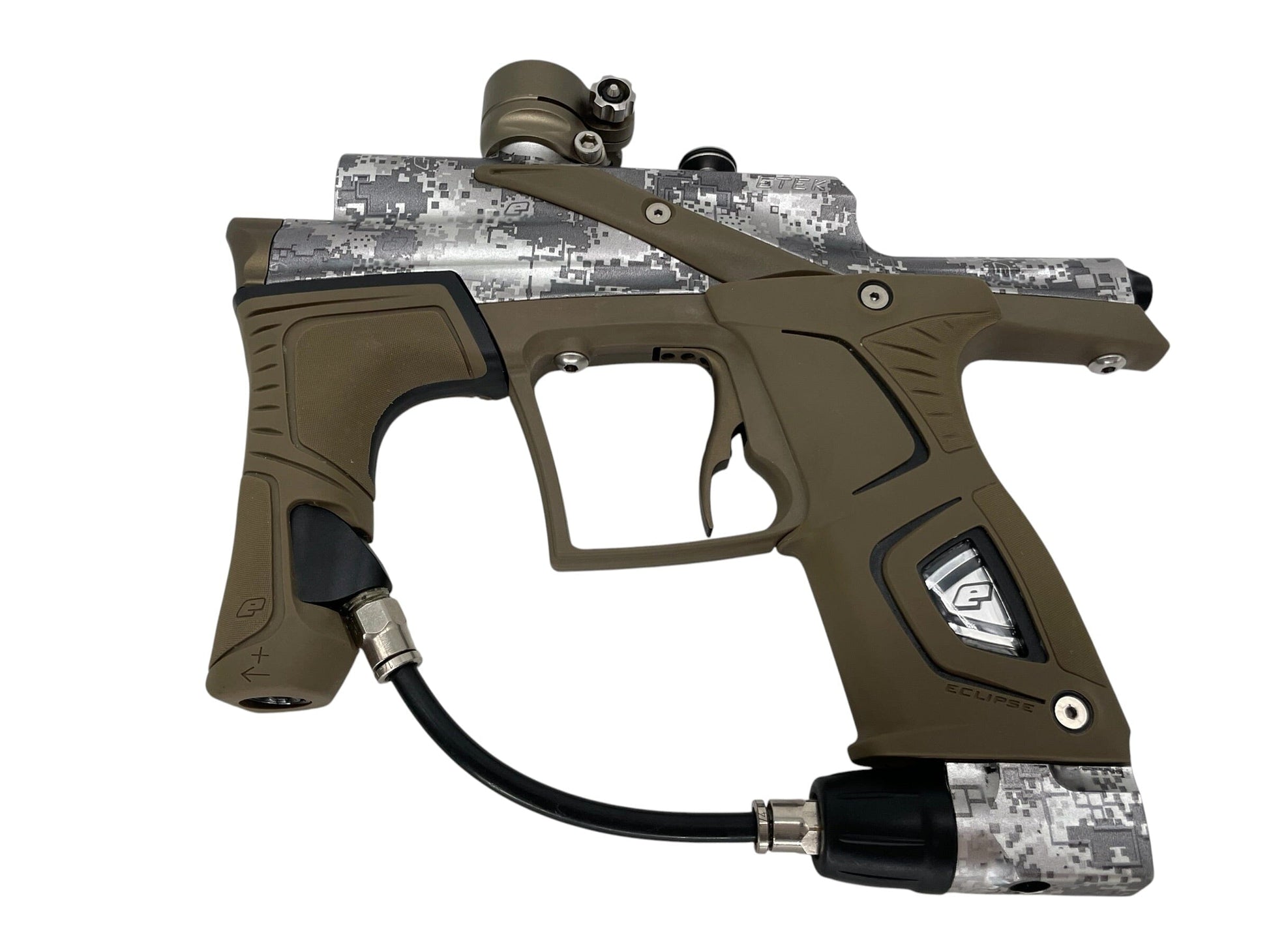 Used PLANET ECLISE ETEK 5 W/OLED HDE URBAN/TAN PAINTBALL GUN Paintball Gun from CPXBrosPaintball Buy/Sell/Trade Paintball Markers, New Paintball Guns, Paintball Hoppers, Paintball Masks, and Hormesis Headbands