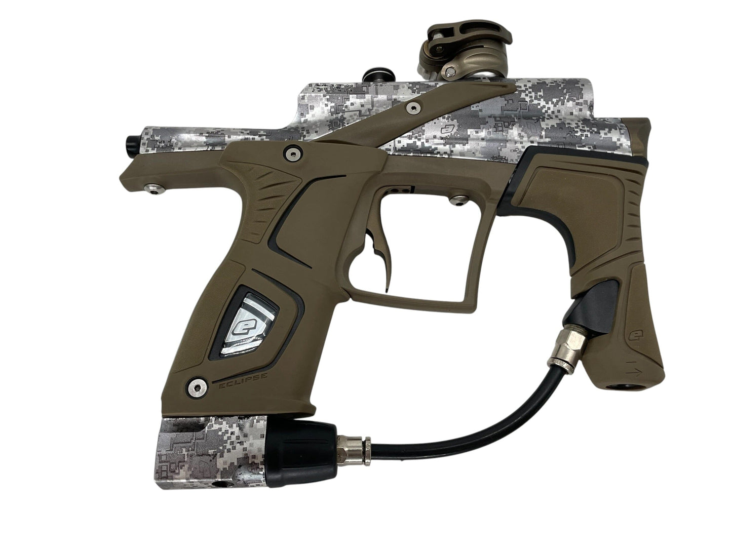 Used PLANET ECLISE ETEK 5 W/OLED HDE URBAN/TAN PAINTBALL GUN Paintball Gun from CPXBrosPaintball Buy/Sell/Trade Paintball Markers, New Paintball Guns, Paintball Hoppers, Paintball Masks, and Hormesis Headbands