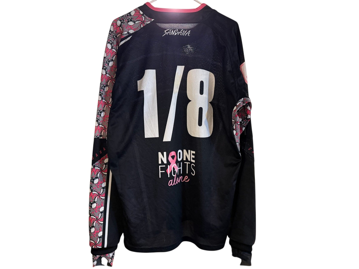 Used SANDANA Breast Cancer No One Fights Alone Paintball Jersey : SIZE LARGE Paintball Gun from CPXBrosPaintball Buy/Sell/Trade Paintball Markers, New Paintball Guns, Paintball Hoppers, Paintball Masks, and Hormesis Headbands