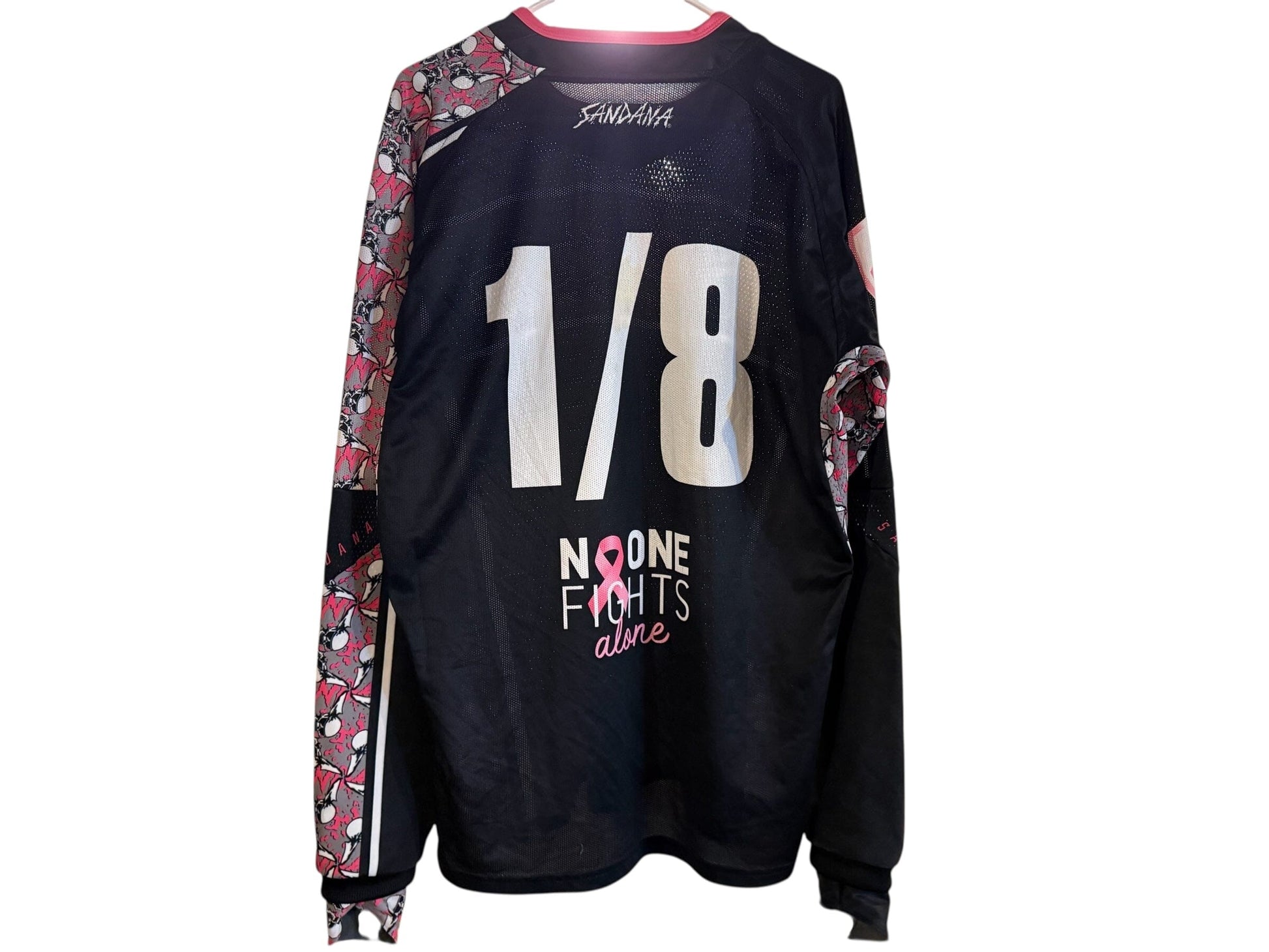Used SANDANA Breast Cancer No One Fights Alone Paintball Jersey : SIZE LARGE Paintball Gun from CPXBrosPaintball Buy/Sell/Trade Paintball Markers, New Paintball Guns, Paintball Hoppers, Paintball Masks, and Hormesis Headbands