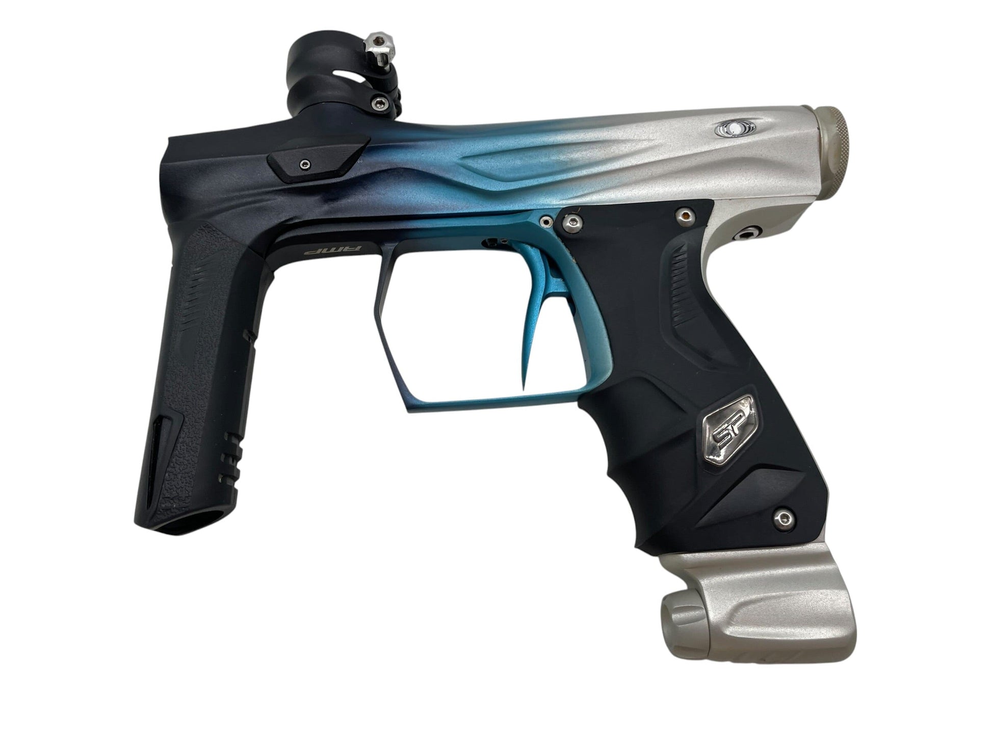 Used SP Smart Parts Shocker Amp Silver to Blue to Black Fade + Matching Mech Frame Paintball Gun Paintball Gun from CPXBrosPaintball Buy/Sell/Trade Paintball Markers, New Paintball Guns, Paintball Hoppers, Paintball Masks, and Hormesis Headbands
