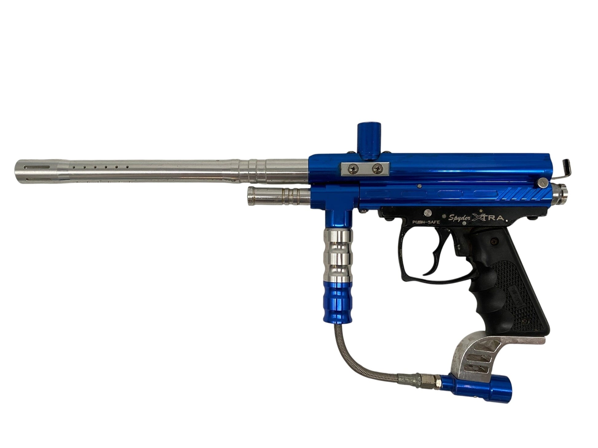 Used Spyder Extra Blue/Silver Paintball Gun Paintball Gun from CPXBrosPaintball Buy/Sell/Trade Paintball Markers, New Paintball Guns, Paintball Hoppers, Paintball Masks, and Hormesis Headbands