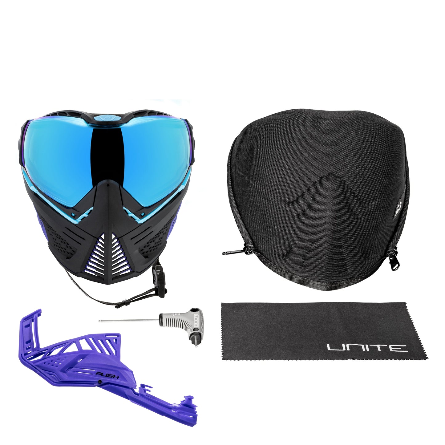 Used Unite Goggle Mk II - Nebula (Black/Turq/Purple) - Blue Lens Paintball Gun from HK Army Clothing Buy/Sell/Trade Paintball Markers, New Paintball Guns, Paintball Hoppers, Paintball Masks, and Hormesis Headbands