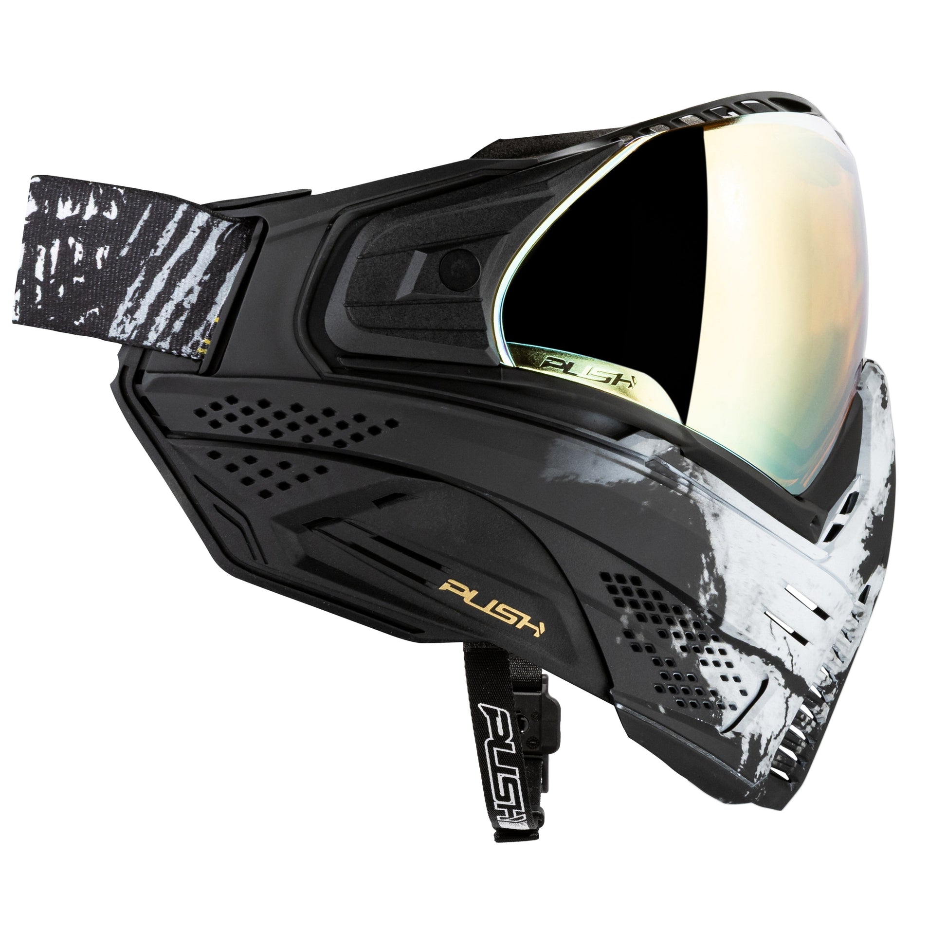 Used Unite Goggle Mk II - Warlord Enforcer (Black/White Skull) - Gold Lens Paintball Gun from HK Army Clothing Buy/Sell/Trade Paintball Markers, New Paintball Guns, Paintball Hoppers, Paintball Masks, and Hormesis Headbands