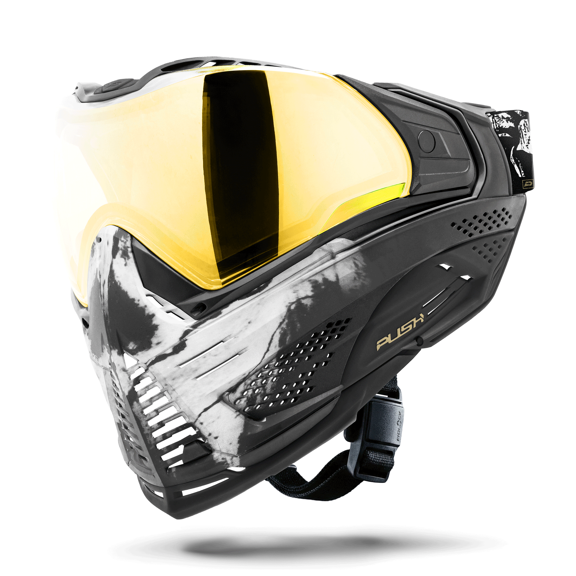 Used Unite Goggle Mk II - Warlord Enforcer (Black/White Skull) - Gold Lens Paintball Gun from HK Army Clothing Buy/Sell/Trade Paintball Markers, New Paintball Guns, Paintball Hoppers, Paintball Masks, and Hormesis Headbands