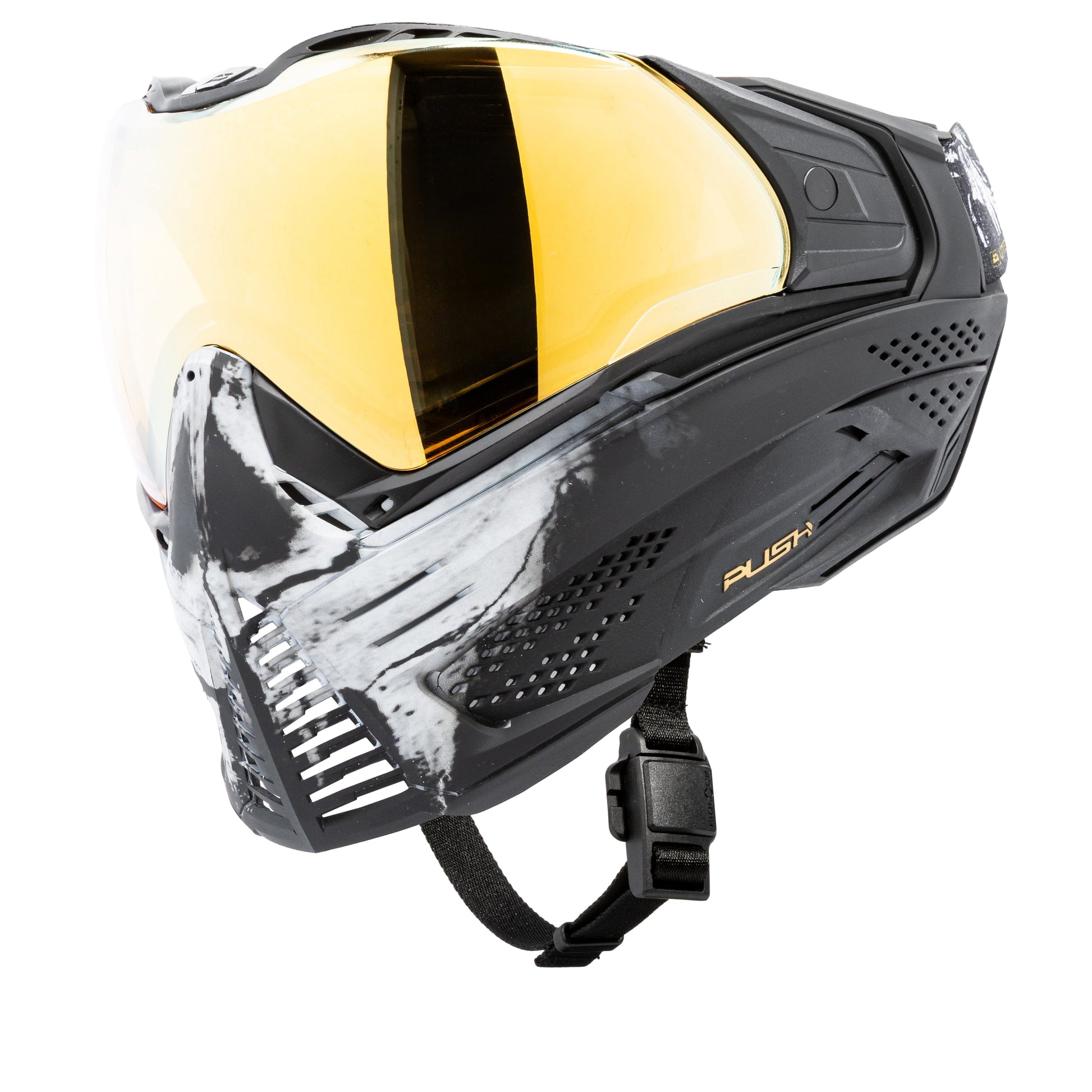 Used Unite Goggle Mk II - Warlord Enforcer (Black/White Skull) - Gold Lens Paintball Gun from HK Army Clothing Buy/Sell/Trade Paintball Markers, New Paintball Guns, Paintball Hoppers, Paintball Masks, and Hormesis Headbands