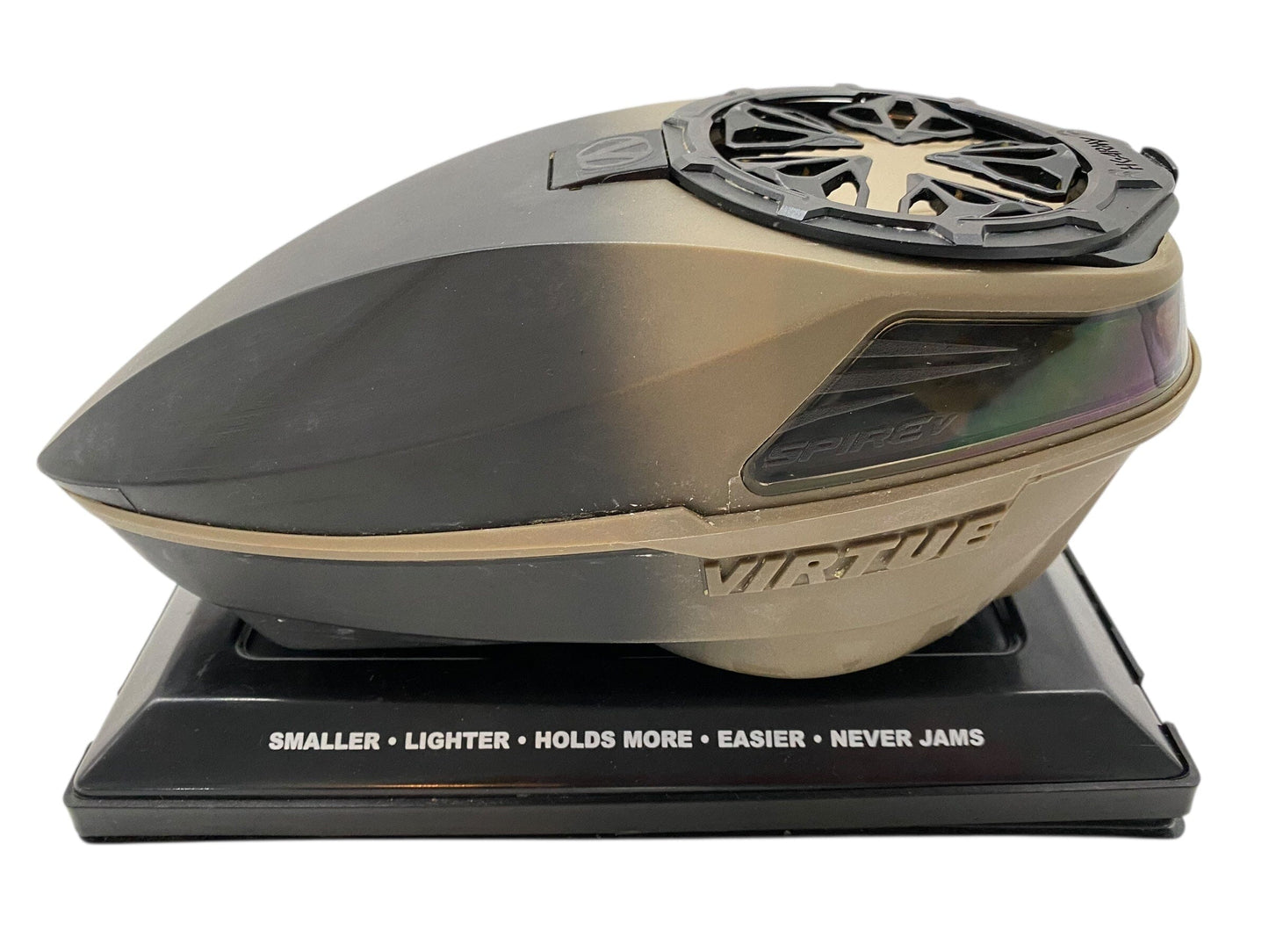 Used Virtue Spire 5 Paintball Hopper Loader Black/Tan Fade With Hk EVO Speed Feed Paintball Gun from CPXBrosPaintball Buy/Sell/Trade Paintball Markers, New Paintball Guns, Paintball Hoppers, Paintball Masks, and Hormesis Headbands