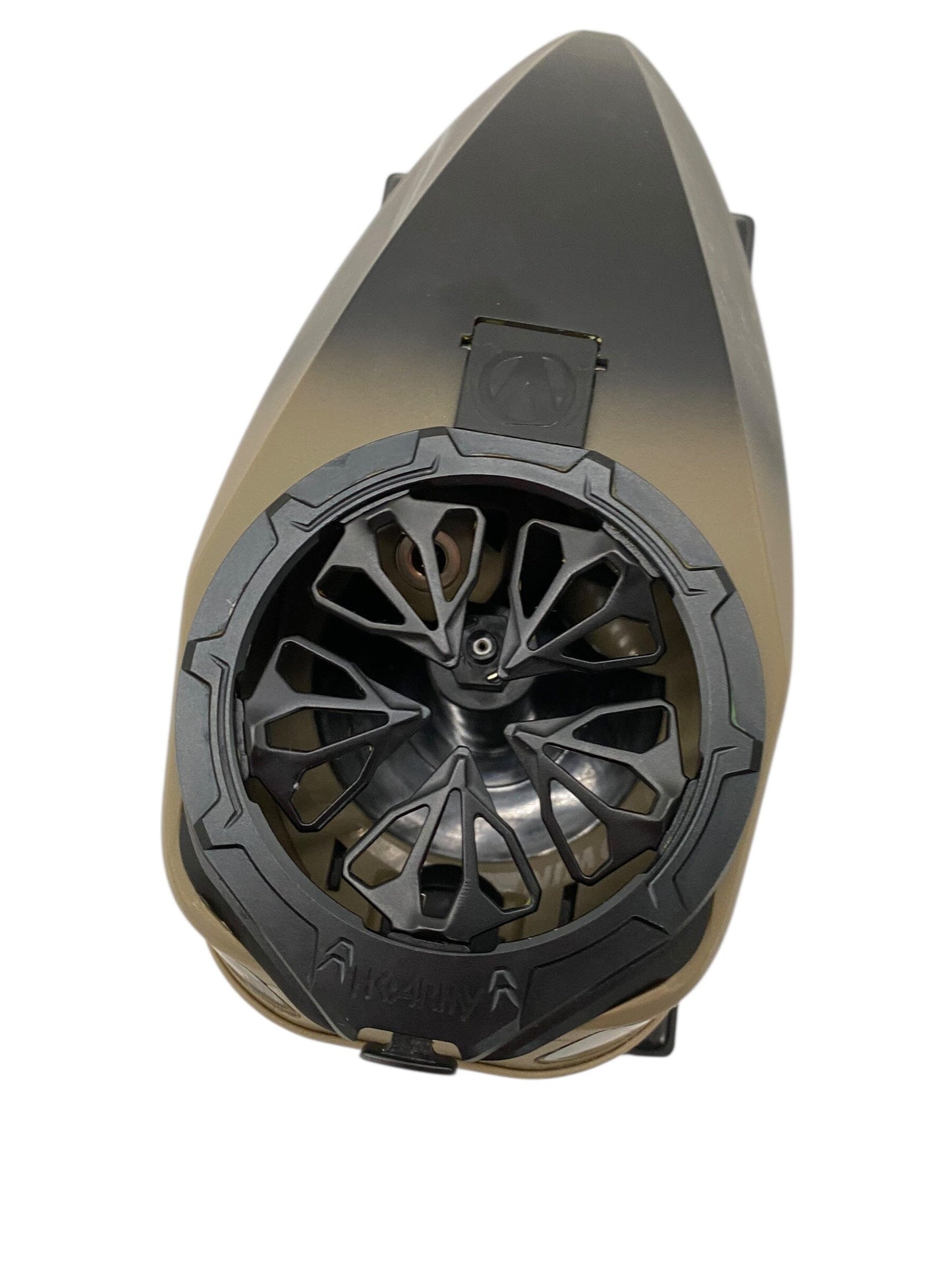 Used Virtue Spire 5 Paintball Hopper Loader Black/Tan Fade With Hk EVO Speed Feed Paintball Gun from CPXBrosPaintball Buy/Sell/Trade Paintball Markers, New Paintball Guns, Paintball Hoppers, Paintball Masks, and Hormesis Headbands